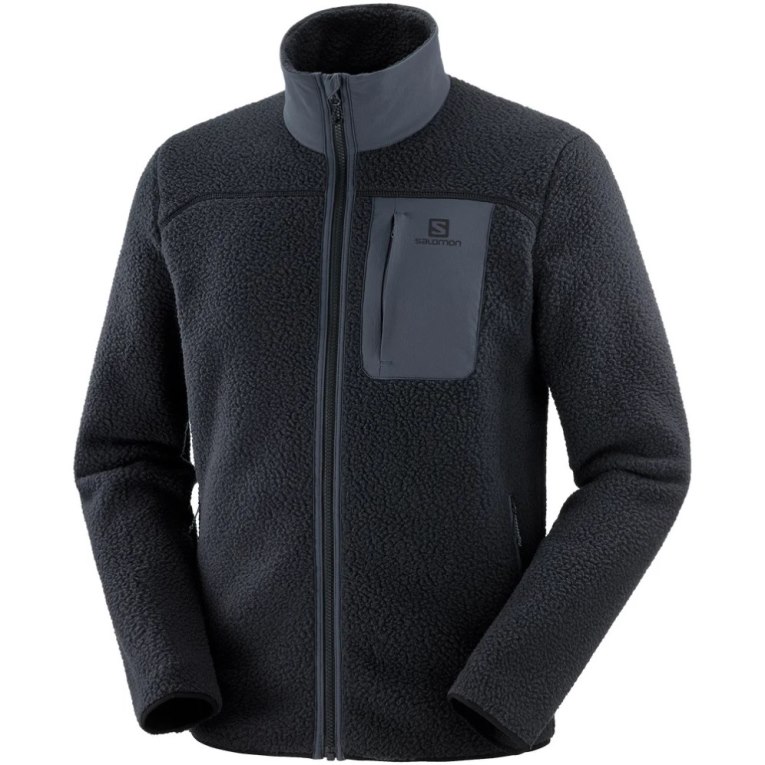 Pánské Bundy Salomon Outline Warm Teddy Full Zip Černé | CZ 83QPXNZ